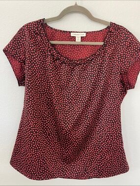 Coldwater Creek Black Short Sleeve Top with Red Dot Print Size M (10-12)